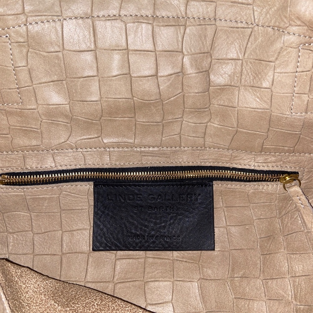 Linde Gallery St. Barth Flamands Alligator Embossed Leather Tote Made in France - Picture 4 of 5